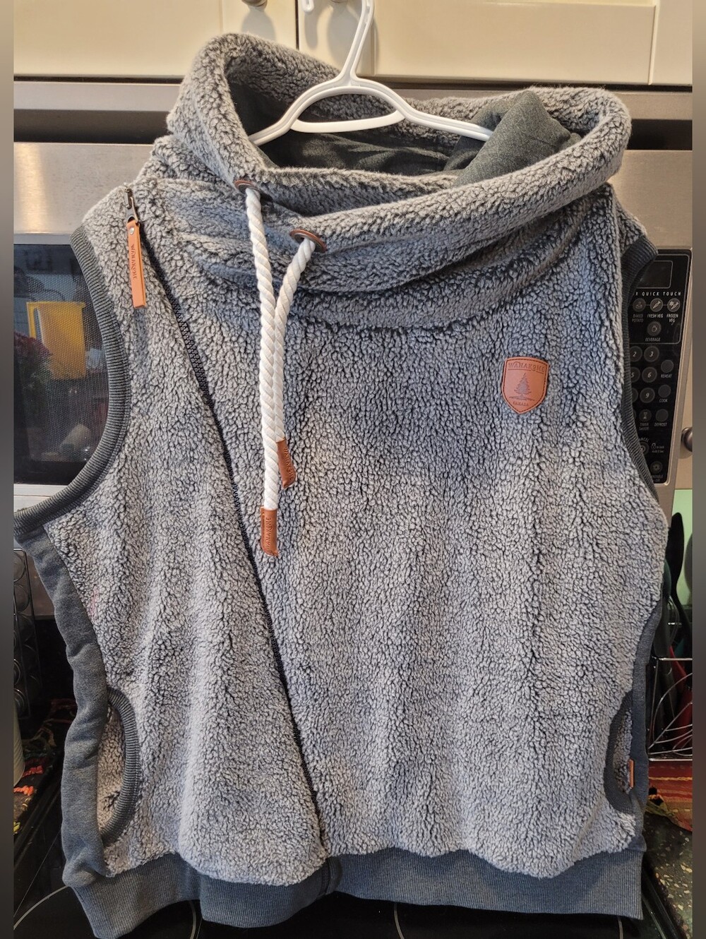 Wanakome Gray Sherpa Sleeveless Cowl Neck Vest